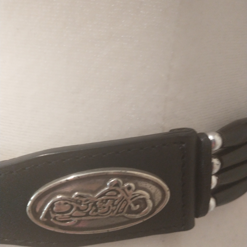 Vintage Black Leather Motorcycle Belt with Silver And Beaded Accents - 28 Inch - Picture 2 of 13